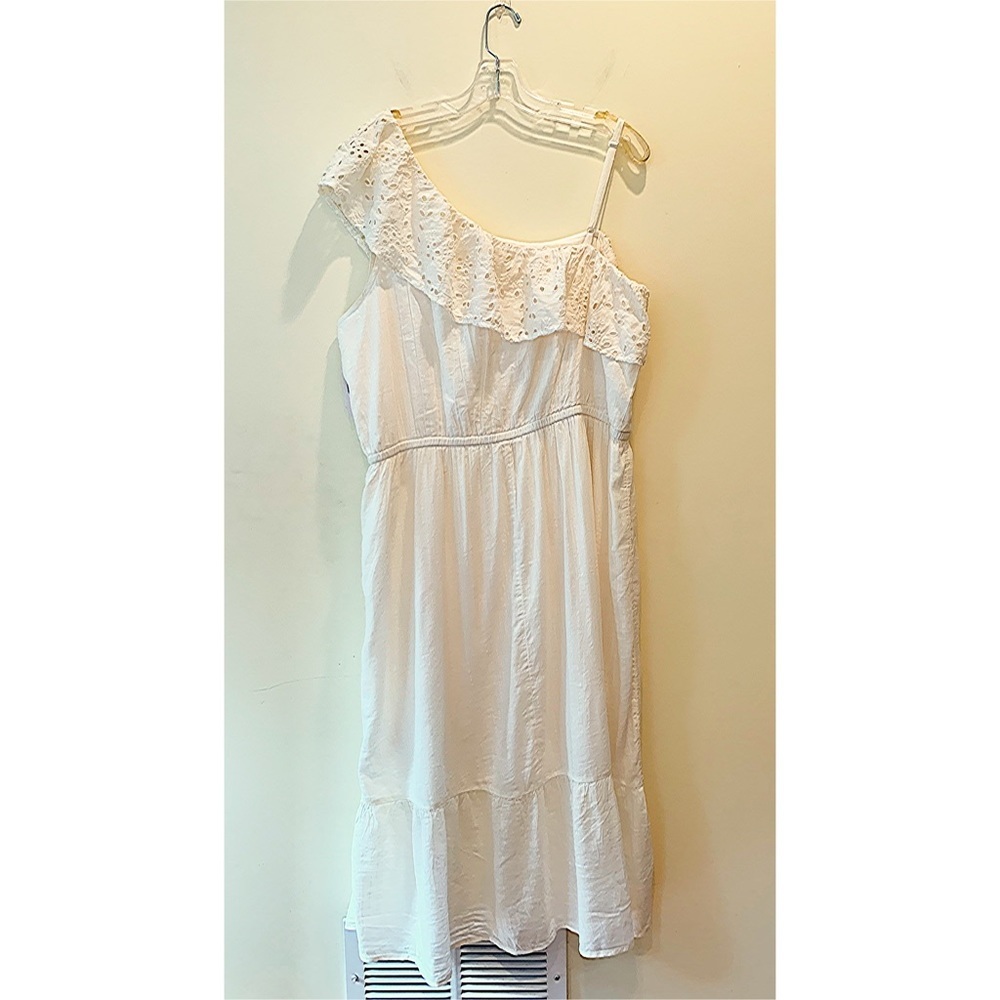 🌼 NWT Old Navy Ivory Eyelet One-Shoulder Boho Midi Dress XL Coastal Cottagecore